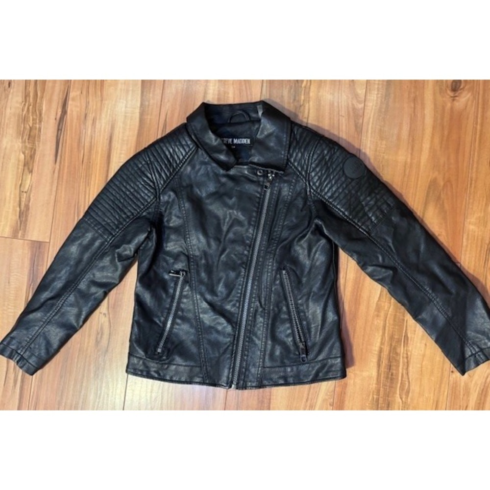 Kids Steve Madden Moto Jacket Black Faux Leather Full Zip Biker Girl‎ 7/8